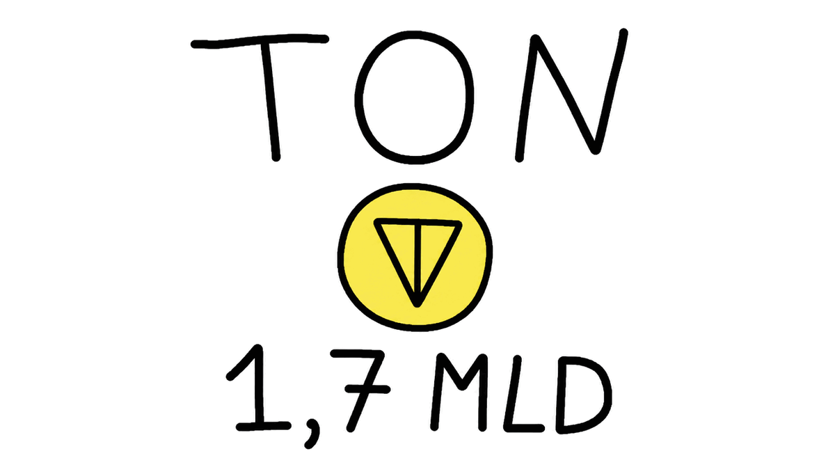 Rysunek MS Paint: napis TON, moneta z symbolem i podpis 1,7 MLD