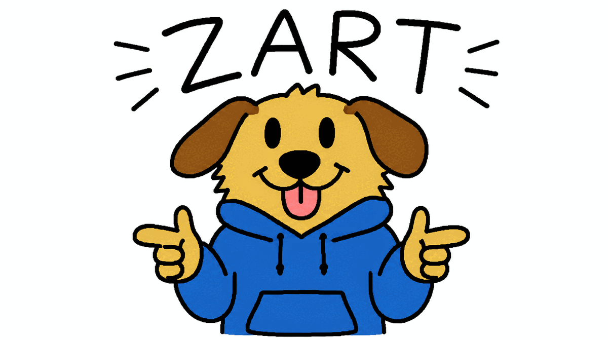 Rysunek MS Paint: pies w bluzie z kapturem pokazuje kciuki w górę, nad nim napis ŻART