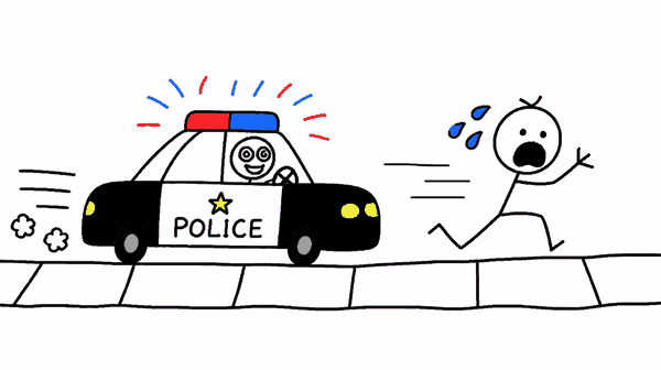 Rysunek MS Paint: radiowóz z szalonymi oczami taranuje autko gracza — błąd, z którego wyszło GTA